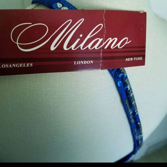 Milano large cobalt blue silver sequin beaded mini dress one shoulder strap form - Picture 8 of 10